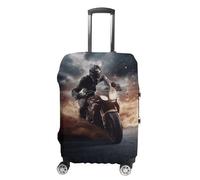 BTCOWZRV Man Ride A Motorcycle Travel Luggage Cover Dustproof Suitcase Cover Luggage Covers For Suitcase Thicken Elastic Suitcase Protector Washable Baggage Covers Fit 19-32 Inch Luggage, White, S