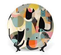 BTCOWZRV Mid-Century Modern Art Cat Ceramic Decorative Plate Bone China Decorative Plates with Display Stand Dinner Plates Art Crafts Ceramic Ornaments for Wall Hanging Decoration