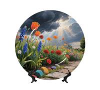 BTCOWZRV Modern Vintage Floral Bone China Decorative Plate,10in（25cm） Ceramic Decorative Plates with Display Stand,Ceramic Ornaments Art Porcelain Plate for Home Office Wall Decor Collections Plates