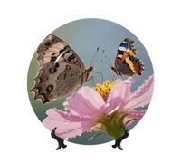 BTCOWZRV Moth Butterfly Bone China Decorative Plate,7in Ceramic Decorative Plates with Display Stand,Ceramic Ornaments Art Porcelain Plate for Home Office Wall Decor Collections Plates