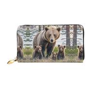 BTCOWZRV Mother bear and her cubs Leather Wallet for Women Long Coin Purse Ultra Slim Credit Cards Holder Bifold Clutch