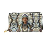 BTCOWZRV Native American Leather Wallet for Women Long Coin Purse Ultra Slim Credit Cards Holder Bifold Clutch
