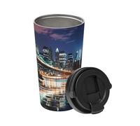 BTCOWZRV New York Night Travel Coffee Mug Spill Proof Spill Proof Coffee Mug with Lid Insulated Coffee Tumbler Portable Thermal Mug Leak Proof Reusable Travel Coffee Cup for Hot and Cold