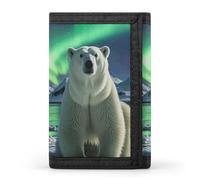 BTCOWZRV Northern Lights Polar Bear Trifold Wallet for Men Women Stylish Slim Trifold Wallet Minimalist Front Pocket Outdoor Sports Wallets Large Capacity Cards Purse Coin And Credit Card Holder