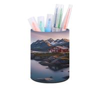 BTCOWZRV Norway Islands Pen Holder Cute Leather Pencil Holder for Desk Stylish Multifunctional Pencil Cup Round Desktop Organizer Pen Organizer Pen Cup Makeup Brush Holder for Home Office