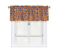 BTCOWZRV Orange and Blue Leopard Print Curtain Valance for Windows,Kitchen Window Curtains Blackout Drapes Window Treatments Decorative Rod Pocket Short Curtain for Living Room Bedroom,54" W x 18" L