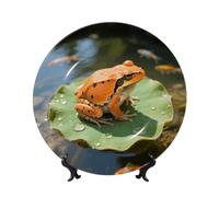 BTCOWZRV Orange Frog Bone China Decorative Plate,6in（15cm） Ceramic Decorative Plates with Display Stand,Ceramic Ornaments Art Porcelain Plate for Home Office Wall Decor Collections Plates