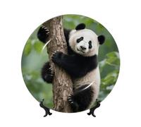 BTCOWZRV Panda climbs a tree Bone China Decorative Plate,7in Ceramic Decorative Plates with Display Stand,Ceramic Ornaments Art Porcelain Plate for Home Office Wall Decor Collections Plates