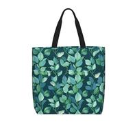 BTCOWZRV Pattern With Green Leaves On Blue Background Womens Tote Bag Large Reusable Grocery Bags Casual Shoulder Bags For Shopping, Travel, Work Gift For Women