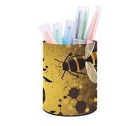 BTCOWZRV Pen Holder Standing Pencil Case Bee Pattern Pencil Case Round Pencil Holder PU Leather Pencil Pencil Bag Stationery Case for Office Stand-up Organizer Retractable Pencil Pouch, Bee Pattern,