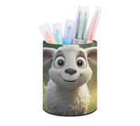 BTCOWZRV Pen Holder Standing Pencil Case Cartoon Lamb Pencil Case Round Pencil Holder PU Leather Pencil Pencil Bag Stationery Case for Office Stand-up Organizer Retractable Pencil Pouch, Cartoon Lamb,
