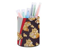 BTCOWZRV Pen Holder Standing Pencil Case Popcorn Print Pencil Case Round Pencil Holder PU Leather Pencil Pencil Bag Stationery Case for Office Stand-up Organizer Retractable Pencil Pouch, Popcorn