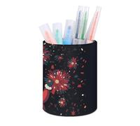 BTCOWZRV Pen Holder Standing Pencil Case Santa Claus And Fireworks Pencil Case Round Pencil Holder PU Leather Pencil Pencil Bag Stationery Case for Office Stand-up Organizer Retractable Pencil Pouch,