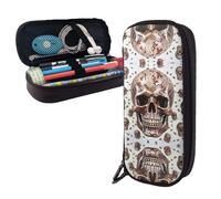 BTCOWZRV Pencil Case Large Capacity Pencil Pouch Aesthetic Pen Bag Office Stationery Organizer Leather Pen Holder Skull on white background Makeup Bags Pencil Case Box for Men Women Work Office