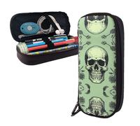 BTCOWZRV Pencil Case Large Capacity Pencil Pouch Aesthetic Pen Bag Office Stationery Organizer Leather Pen Holder Skull on light green background Makeup Bags Pencil Case Box for Men Women Work Office