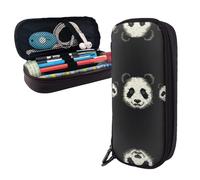 BTCOWZRV Pencil Case Large Capacity Pencil Pouch Aesthetic Pen Bag Office Stationery Organizer Leather Pen Holder Three lines panda head Makeup Bags Pencil Case Box for Men Women Work Office