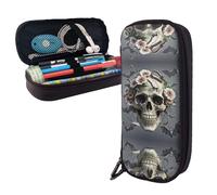 BTCOWZRV Pencil Case Large Capacity Pencil Pouch Aesthetic Pen Bag Office Stationery Organizer Leather Pen Holder Skull Flower Makeup Bags Pencil Case Box for Men Women Work Office