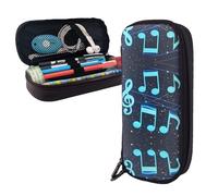 BTCOWZRV Pencil Case Large Capacity Pencil Pouch Aesthetic Pen Bag Office Stationery Organizer Leather Pen Holder Blue Musical Notes Makeup Bags Pencil Case Box for Men Women Work Office