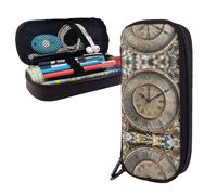 BTCOWZRV Pencil Case Large Capacity Pencil Pouch Aesthetic Pen Bag Office Stationery Organizer Leather Pen Holder Rusty Steampunk Clock Makeup Bags Pencil Case Box for Men Women Work Office