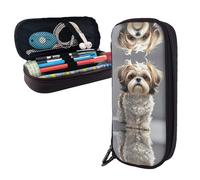 BTCOWZRV Pencil Case Large Capacity Pencil Pouch Aesthetic Pen Bag Office Stationery Organizer Leather Pen Holder Shih Tzu Dog Makeup Bags Pencil Case Box for Men Women Work Office