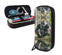 BTCOWZRV Pencil Case Large Capacity Pencil Pouch Aesthetic Pen Bag Office Stationery Organizer Leather Pen Holder Gorilla on the Ground Makeup Bags Pencil Case Box for Men Women Work Office