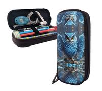 BTCOWZRV Pencil Case Large Capacity Pencil Pouch Aesthetic Pen Bag Office Stationery Organizer Leather Pen Holder Blue Owl Makeup Bags Pencil Case Box for Men Women Work Office