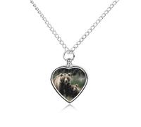 BTCOWZRV Personalized Pet Urn Cremation Necklace for Ashes - A Mother And A Cub Bears Pet Ashes Necklace - Custom Keepsake Necklace with Photo And Text, Memorial Heart Urn Pendant for Dogs Cat