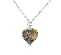 BTCOWZRV Personalized Pet Urn Cremation Necklace for Ashes - African Leopard Pet Ashes Necklace - Custom Keepsake Necklace with Photo And Text, Memorial Heart Urn Pendant for Dogs Cat