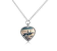 BTCOWZRV Personalized Pet Urn Cremation Necklace for Ashes - Aircraft Fighter Jets Pet Ashes Necklace - Custom Keepsake Necklace with Photo And Text, Memorial Heart Urn Pendant for Dogs Cat