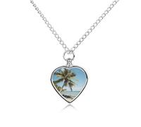 BTCOWZRV Personalized Pet Urn Cremation Necklace for Ashes - Beach Palm Tree Pet Ashes Necklace - Custom Keepsake Necklace with Photo And Text, Memorial Heart Urn Pendant for Dogs Cat
