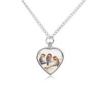 BTCOWZRV Personalized Pet Urn Cremation Necklace for Ashes - Birds Resting On Tree Branch Pet Ashes Necklace - Custom Keepsake Necklace with Photo And Text, Memorial Heart Urn Pendant for Dogs Cat
