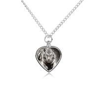 BTCOWZRV Personalized Pet Urn Cremation Necklace for Ashes - Black And White Tiger Pet Ashes Necklace - Custom Keepsake Necklace with Photo And Text, Memorial Heart Urn Pendant for Dogs Cat