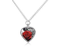 BTCOWZRV Personalized Pet Urn Cremation Necklace for Ashes - Black White And Red Roses Pet Ashes Necklace - Custom Keepsake Necklace with Photo And Text, Memorial Heart Urn Pendant for Dogs Cat