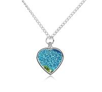 BTCOWZRV Personalized Pet Urn Cremation Necklace for Ashes - Blue Aqua Pool Water Pet Ashes Necklace - Custom Keepsake Necklace with Photo And Text, Memorial Heart Urn Pendant for Dogs Cat
