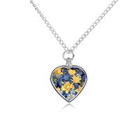 BTCOWZRV Personalized Pet Urn Cremation Necklace for Ashes - Blue Base Yellow Floral Pet Ashes Necklace - Custom Keepsake Necklace with Photo And Text, Memorial Heart Urn Pendant for Dogs Cat