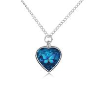 BTCOWZRV Personalized Pet Urn Cremation Necklace for Ashes - Blue Beautful Butterfly Pet Ashes Necklace - Custom Keepsake Necklace with Photo And Text, Memorial Heart Urn Pendant for Dogs Cat