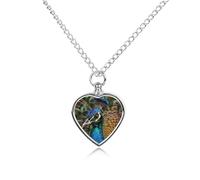BTCOWZRV Personalized Pet Urn Cremation Necklace for Ashes - Colored Peacock Pet Ashes Necklace - Custom Keepsake Necklace with Photo And Text, Memorial Heart Urn Pendant for Dogs Cat