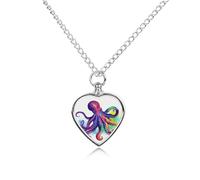 BTCOWZRV Personalized Pet Urn Cremation Necklace for Ashes - Colorful Octopus Pet Ashes Necklace - Custom Keepsake Necklace with Photo And Text, Memorial Heart Urn Pendant for Dogs Cat
