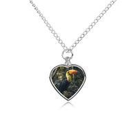 BTCOWZRV Personalized Pet Urn Cremation Necklace for Ashes - Colorful Toucan Pet Ashes Necklace - Custom Keepsake Necklace with Photo And Text, Memorial Heart Urn Pendant for Dogs Cat