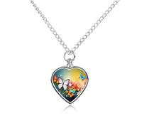 BTCOWZRV Personalized Pet Urn Cremation Necklace for Ashes - Colorful With Butterfly Pet Ashes Necklace - Custom Keepsake Necklace with Photo And Text, Memorial Heart Urn Pendant for Dogs Cat