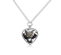 BTCOWZRV Personalized Pet Urn Cremation Necklace for Ashes - Cute Bat Pet Ashes Necklace - Custom Keepsake Necklace with Photo And Text, Memorial Heart Urn Pendant for Dogs Cat