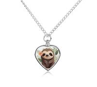 BTCOWZRV Personalized Pet Urn Cremation Necklace for Ashes - Cute Cartoon Sloth Pet Ashes Necklace - Custom Keepsake Necklace with Photo And Text, Memorial Heart Urn Pendant for Dogs Cat