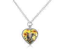 BTCOWZRV Personalized Pet Urn Cremation Necklace for Ashes - Elephant And Sunflowers Pet Ashes Necklace - Custom Keepsake Necklace with Photo And Text, Memorial Heart Urn Pendant for Dogs Cat