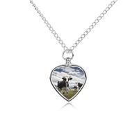 BTCOWZRV Personalized Pet Urn Cremation Necklace for Ashes - Farm Cow Pictures Pet Ashes Necklace - Custom Keepsake Necklace with Photo And Text, Memorial Heart Urn Pendant for Dogs Cat