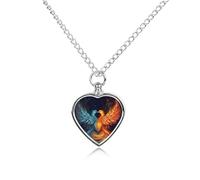 BTCOWZRV Personalized Pet Urn Cremation Necklace for Ashes - Fire And Water Phoenix Pet Ashes Necklace - Custom Keepsake Necklace with Photo And Text, Memorial Heart Urn Pendant for Dogs Cat