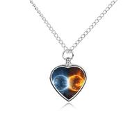 BTCOWZRV Personalized Pet Urn Cremation Necklace for Ashes - Fire And Water Planets Pet Ashes Necklace - Custom Keepsake Necklace with Photo And Text, Memorial Heart Urn Pendant for Dogs Cat