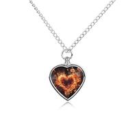 BTCOWZRV Personalized Pet Urn Cremation Necklace for Ashes - Fire Flowers And Heart Pet Ashes Necklace - Custom Keepsake Necklace with Photo And Text, Memorial Heart Urn Pendant for Dogs Cat