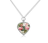 BTCOWZRV Personalized Pet Urn Cremation Necklace for Ashes - Flamingo Palm Trees Leaf Pet Ashes Necklace - Custom Keepsake Necklace with Photo And Text, Memorial Heart Urn Pendant for Dogs Cat