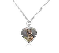 BTCOWZRV Personalized Pet Urn Cremation Necklace for Ashes - German Shepherd Dog Pet Ashes Necklace - Custom Keepsake Necklace with Photo And Text, Memorial Heart Urn Pendant for Dogs Cat