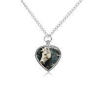 BTCOWZRV Personalized Pet Urn Cremation Necklace for Ashes - Horse Pattern Pet Ashes Necklace - Custom Keepsake Necklace with Photo And Text, Memorial Heart Urn Pendant for Dogs Cat